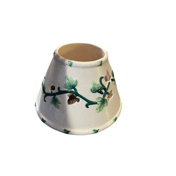 Candle Shade Ivory with Green Vines & Leaves Ceramic Jar Candle Topper Shade - Picture 5 of 8